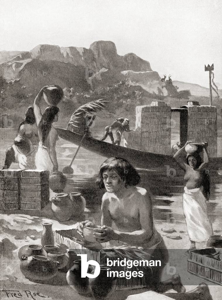 Egyptians shipping pottery in 7, 000 B.C, from Hutchinson's History of the Nations, pub.1915
