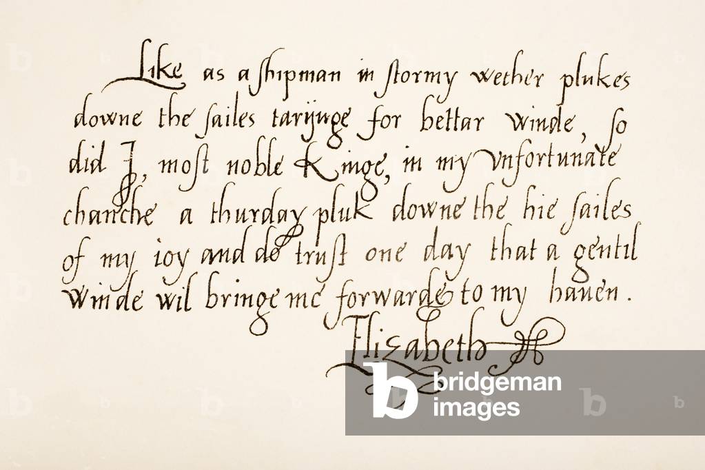 Queen Elizabeth I of England, 1533 - 1603.  Hand writing sample.