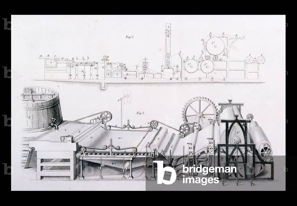 Paper Making Machine from 'Cyclopaedia of Useful Arts & Manufactures', edited by Charles Tomlinson, c.1880s (engraving)