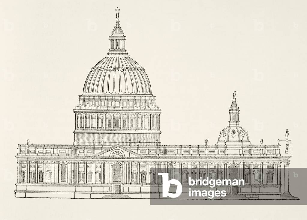 Christopher Wren's first design for the new St. Paul's Cathedral after the Great Fire of London, from 'The National and Domestic History of England' by William Hickman Smith Aubrey (1858-1916) published London, c.1890 (litho)