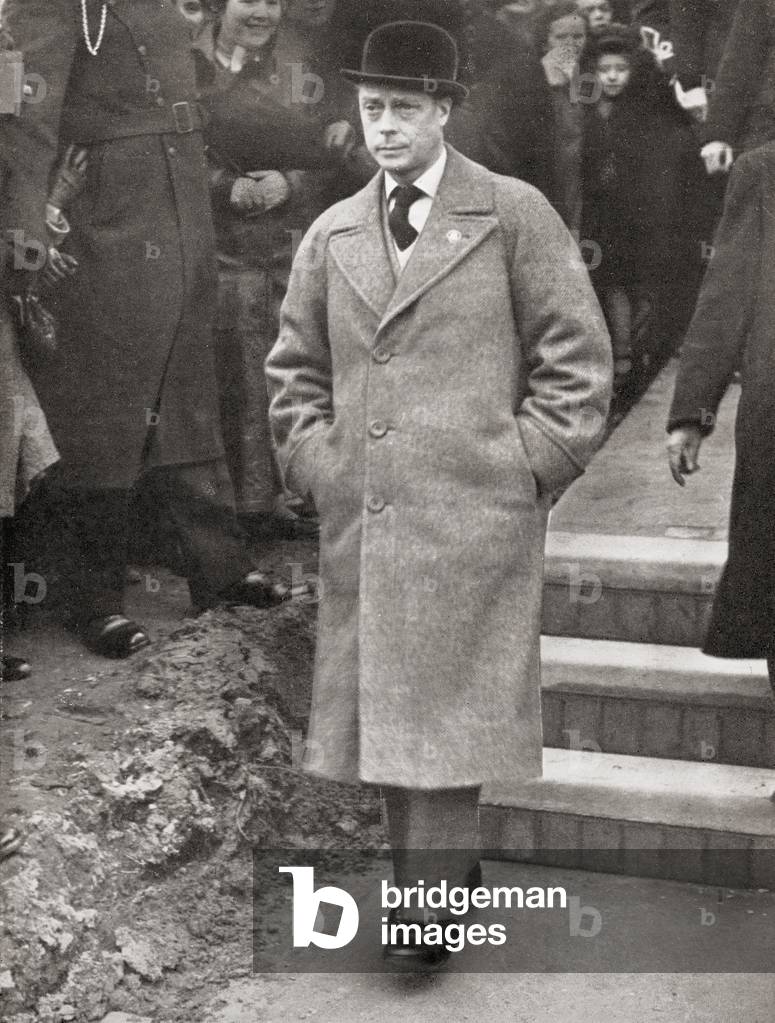 King Edward VIII visiting South Wales to inspect the Pen-y-garn Housing Estate in 1936.   From Edward VIII His Life and Reign.
