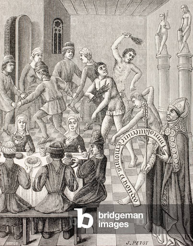 Heresy of the Flagellants, c.1880 (litho)