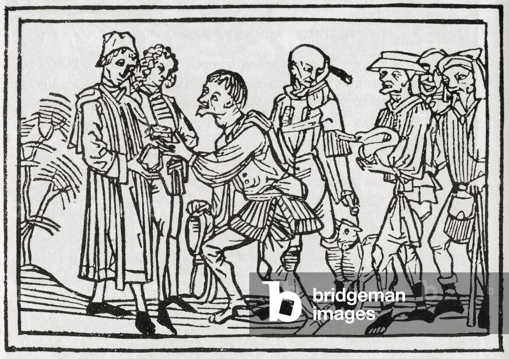 Villagers in England in the 16th century paying their annual tithes