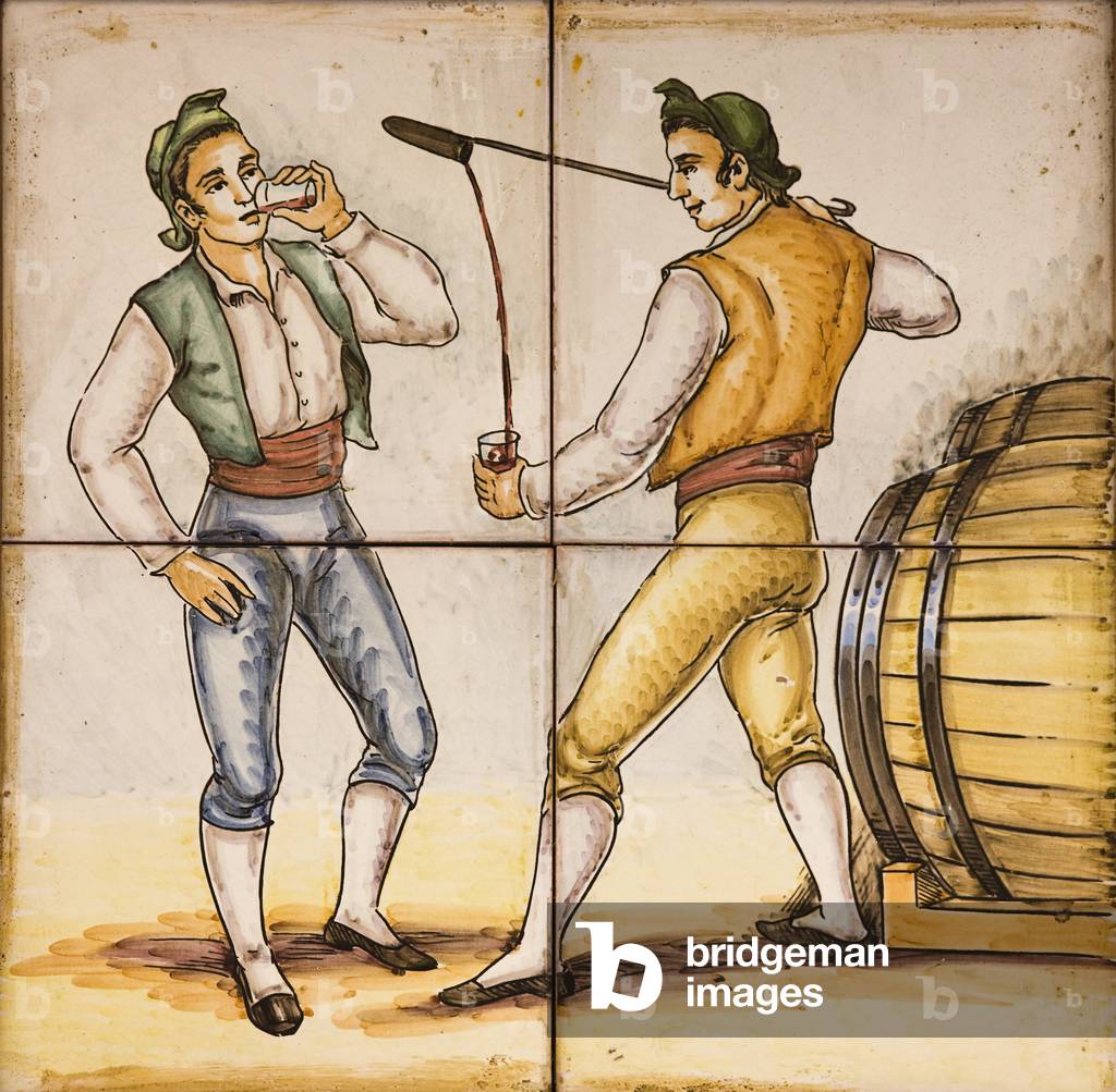 Tiles depicting a man pouring wine from a cana (ceramic)