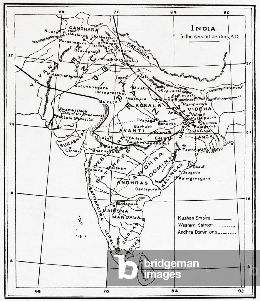 Map of India in the 2nd Century AD, from Hutchinson's History of the Nations, publ. 1915 (print)