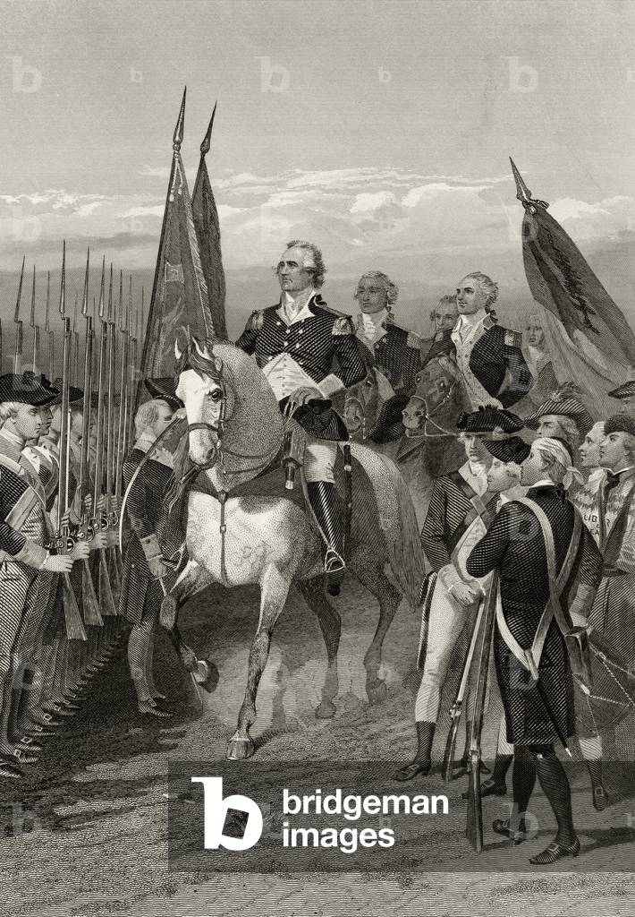 George Washington taking command of the Army, 1775, from 'Life and Times of Washington', Volume I, published 1857 (litho)
