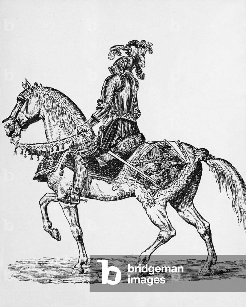 Knight on Horseback in Gala Attire of the 1400s (engraving)