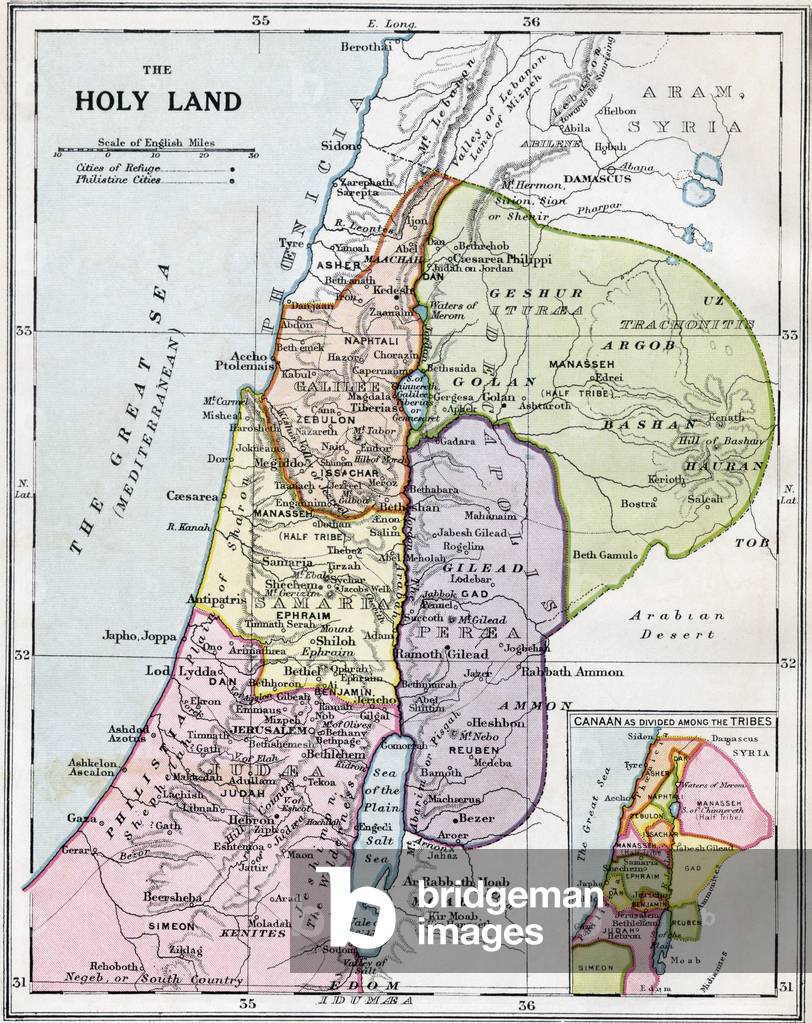 The Holy Land in Biblical times, from Bacon's 'Excelsior Atlas of the World', published c.1930 (colour litho)