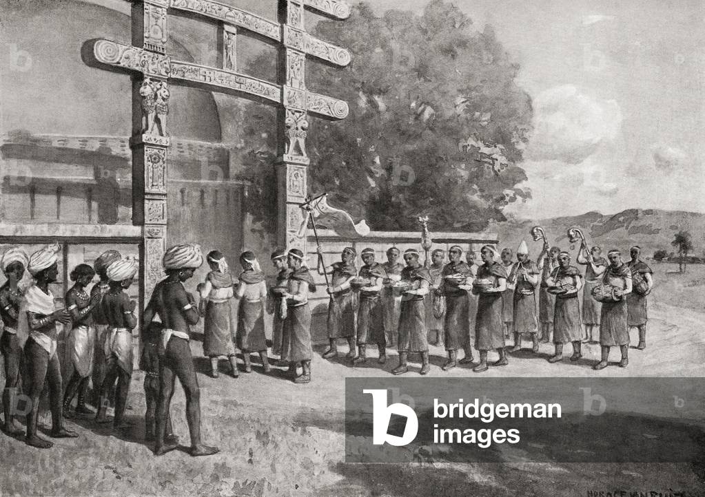 Followers with offerings at the Stupa at Sanchi, Madhya Pradesh, India, 145BC, from Hutchinson's History of the Nations, pub.1915