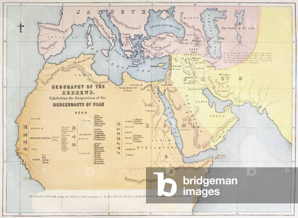 Map showing the geography of the Hebrews and exhibiting the dispersion of the descendents of Noah (colour litho)