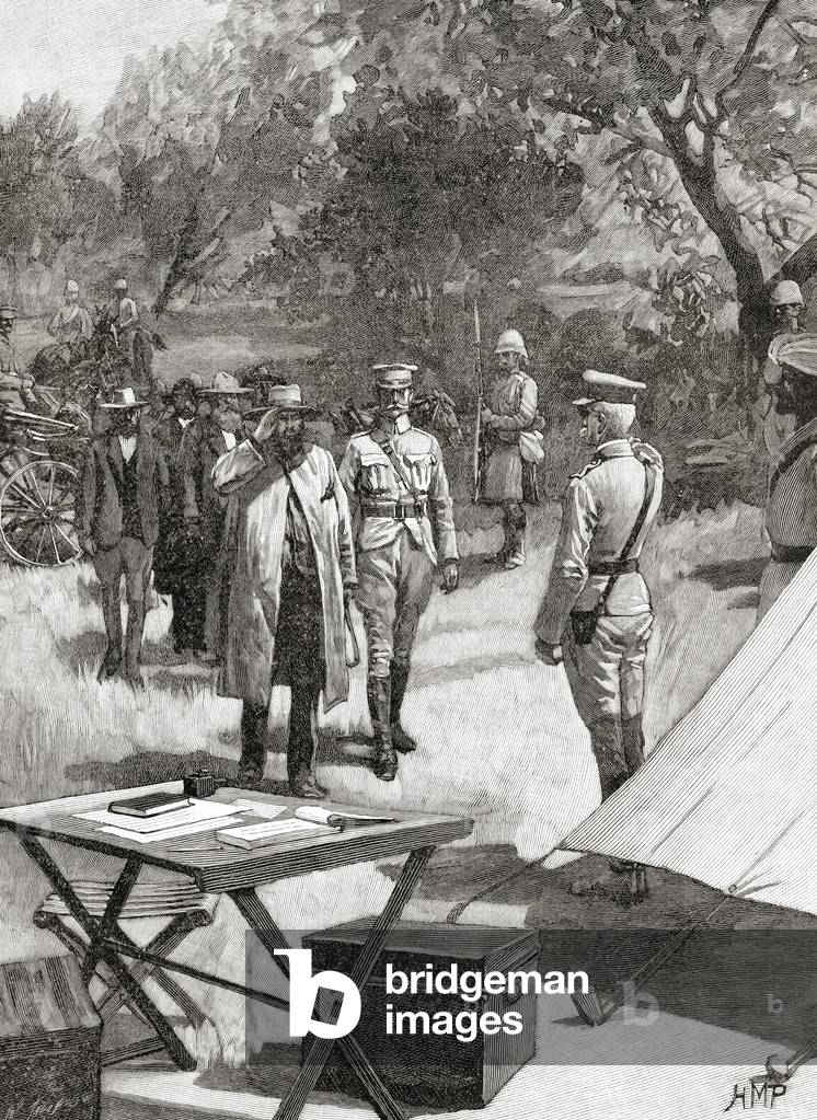 The surrender of General Cronje after the Battle of Paardeberg or Perdeberg, South Africa, 27 February 1900 during the Second Boer War.