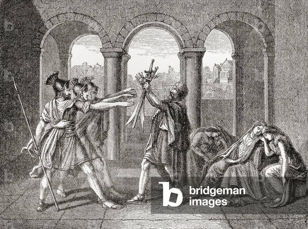 Roman legend tells of a dispute between two warring cities, Rome and Alba Longa, from Ward and Lock's Illustrated History of the World, pub. c.1882
