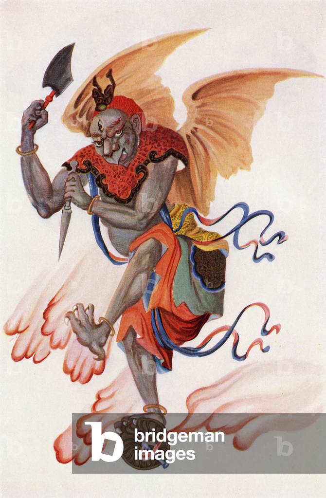 The God of Thunder, from 'Myths of China and Japan' by Donald A. Mackenzie (1873-1936) published c.1915 (colour litho)