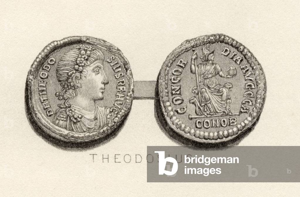 Solidus coin from the time of Theodosius the Great (engraving)