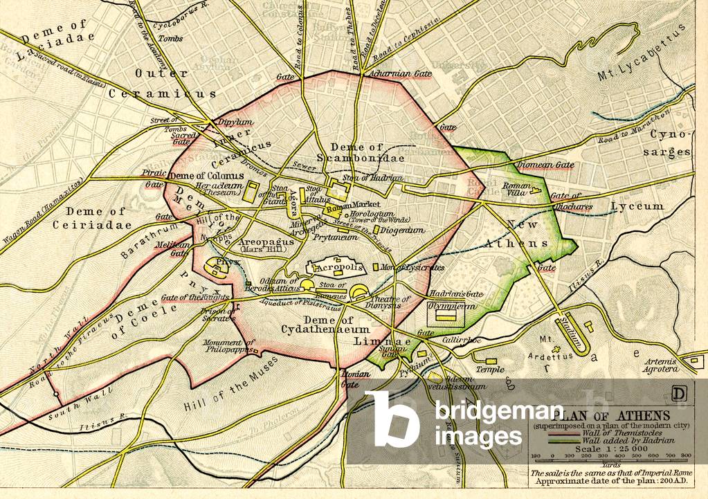 Plan of Athens, Greece c.200 AD.  From Historical Atlas, published 1923.