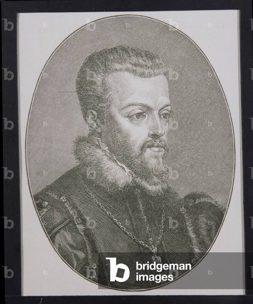 King Philip II (1527-99) of Spain (engraving)