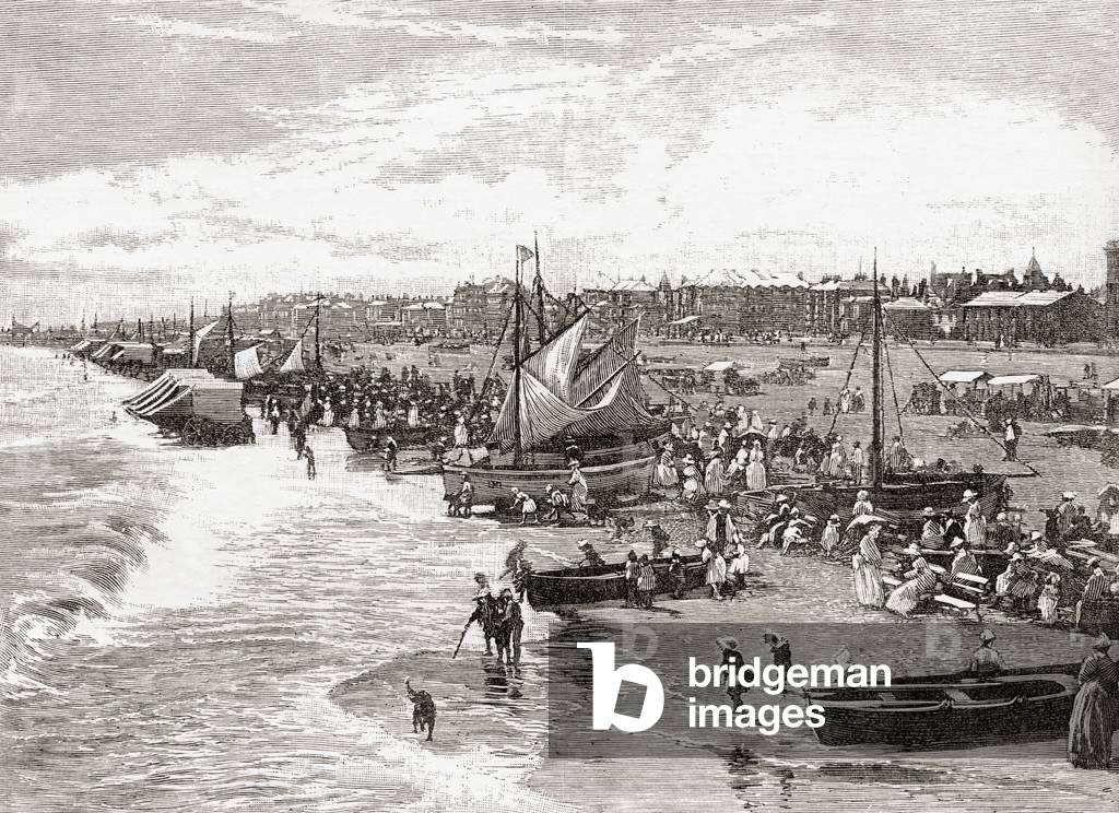 The beach at Yarmouth, Norfolk, England in the late 19th century.  From Our Own Country published 1898