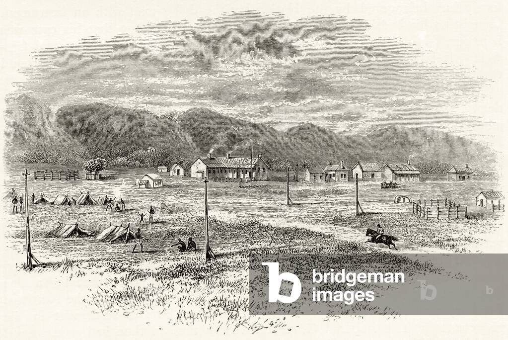 Peake Overland Telegraph Station, South Australia, c.1880, from 'Australian Pictures' by Howard Willoughby, published by the Religious Tract Society, London, 1886 (litho)