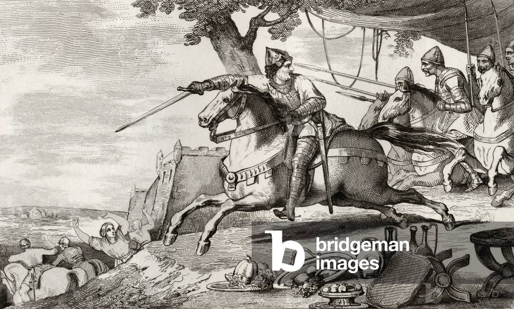 Lothair (941-86) leads his army into battle, from 'Histoire de France' by Colart, published c.1840 (engraving)