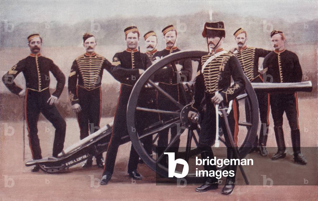 Sergeants of the Royal Horse Artillery with a 12 pounder gun, from 'South Africa and the Transvaal War', by Louis Creswicke, published 1900 (colour litho)