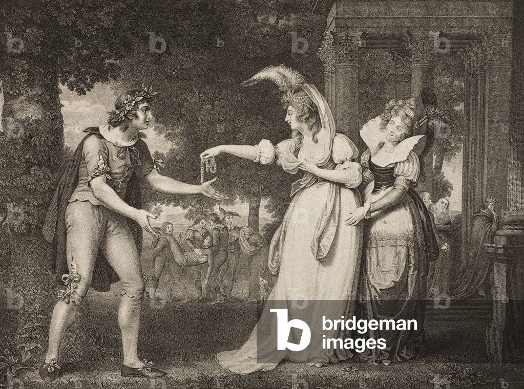 Lawn before the Duke's palace, Act I, Scene II, from 'As You Like It', from The Boydell Shakespeare Gallery, published late 19th century (litho)