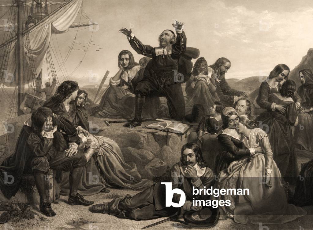 Departure of the Pilgrim Fathers, 1620 (engraving)