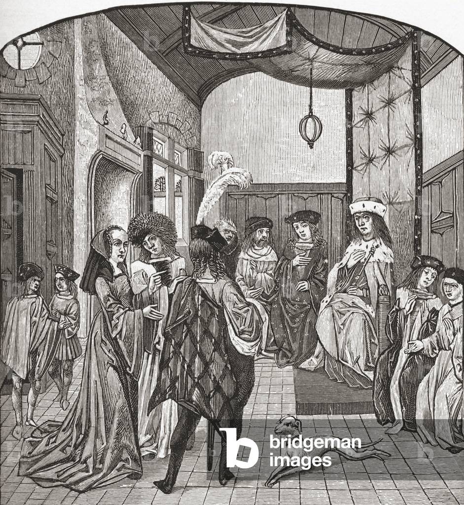 Joan of Arc before The Dauphin at Chinon, France, 1429, from 'Short History of the English People' by J.R. Green, pub. 1893 (print)