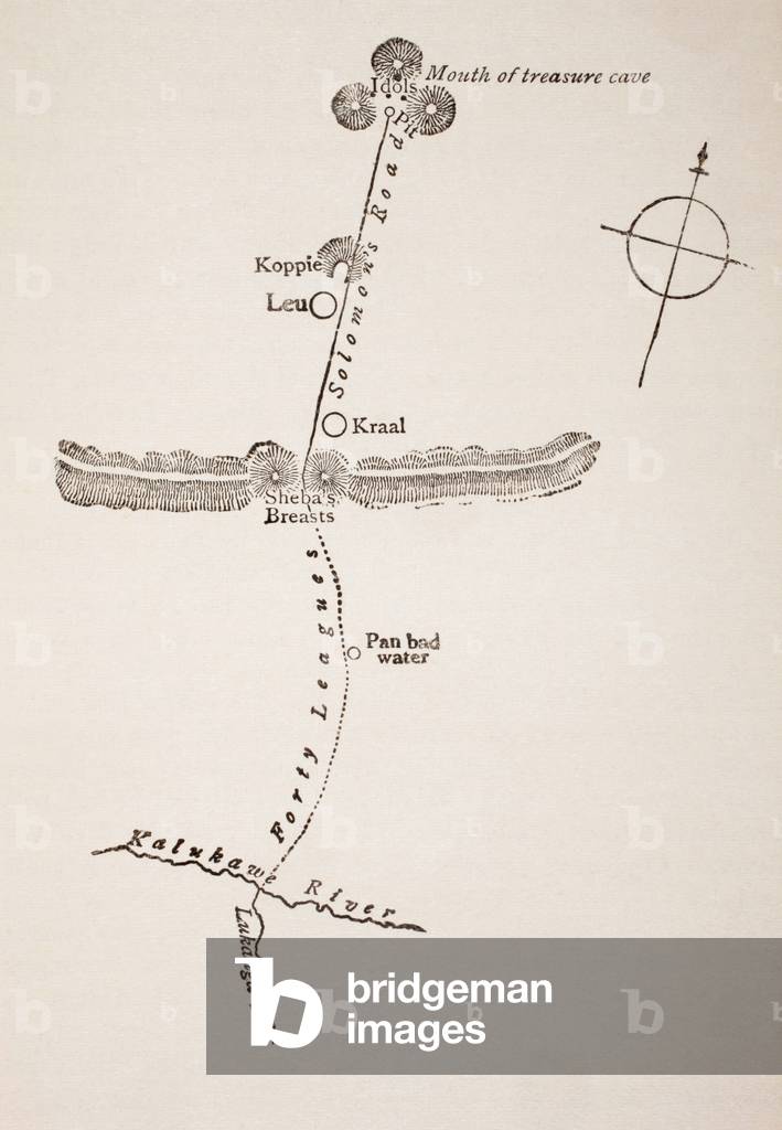 Map to King Solomon's Mines,   From King Solomon's Mines by H. Rider Haggard, published London, 1886.