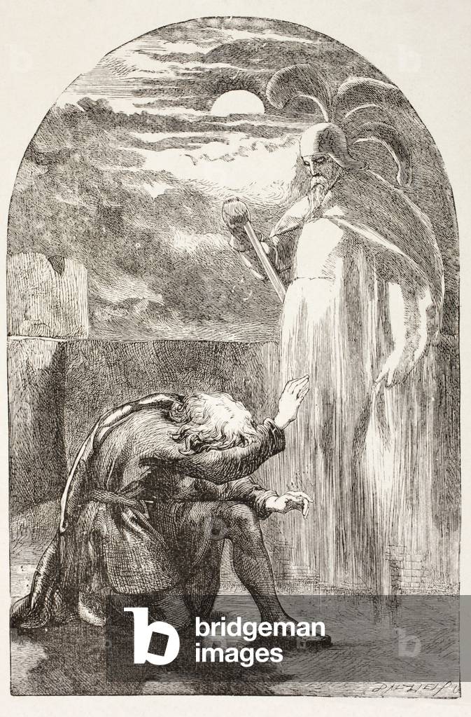 Hamlet sees the Ghost, the spirit of his father, from 'The Illustrated Library Shakespeare', published London 1890 (litho)