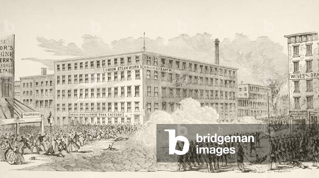 The Incident in Second Avenue during the New York Draft Riots in July 1863 (litho)