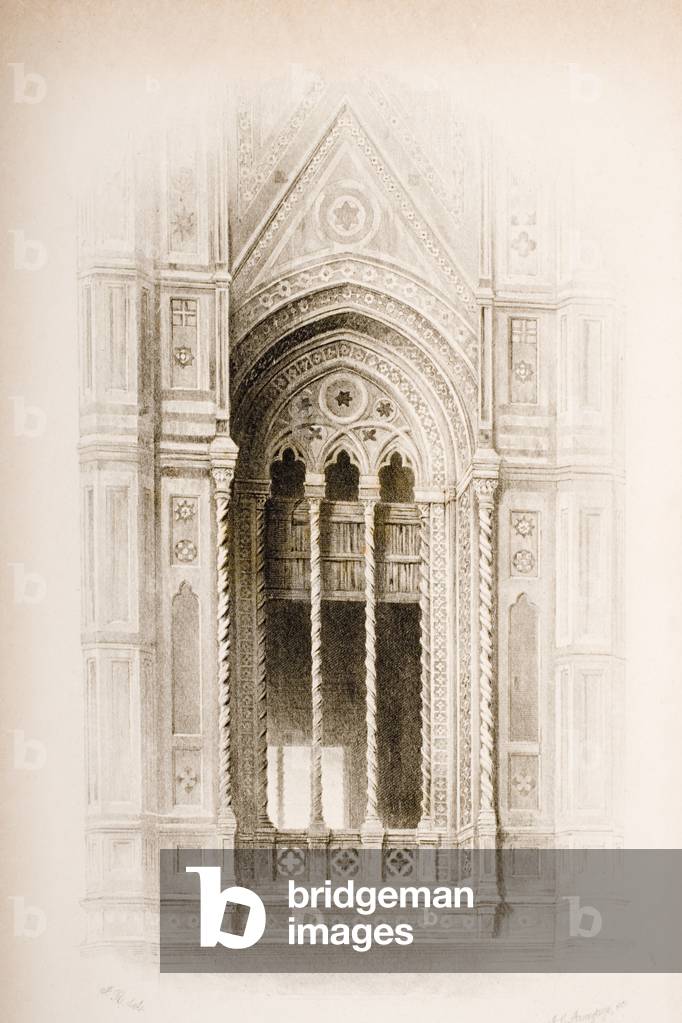 Tracery from the Campanile of Giotto, Florence, from `The Seven Lamps of Architecture' by John Ruskin, engraved by James Charles Armytage (c.1820-97) published 1894 (engraving)