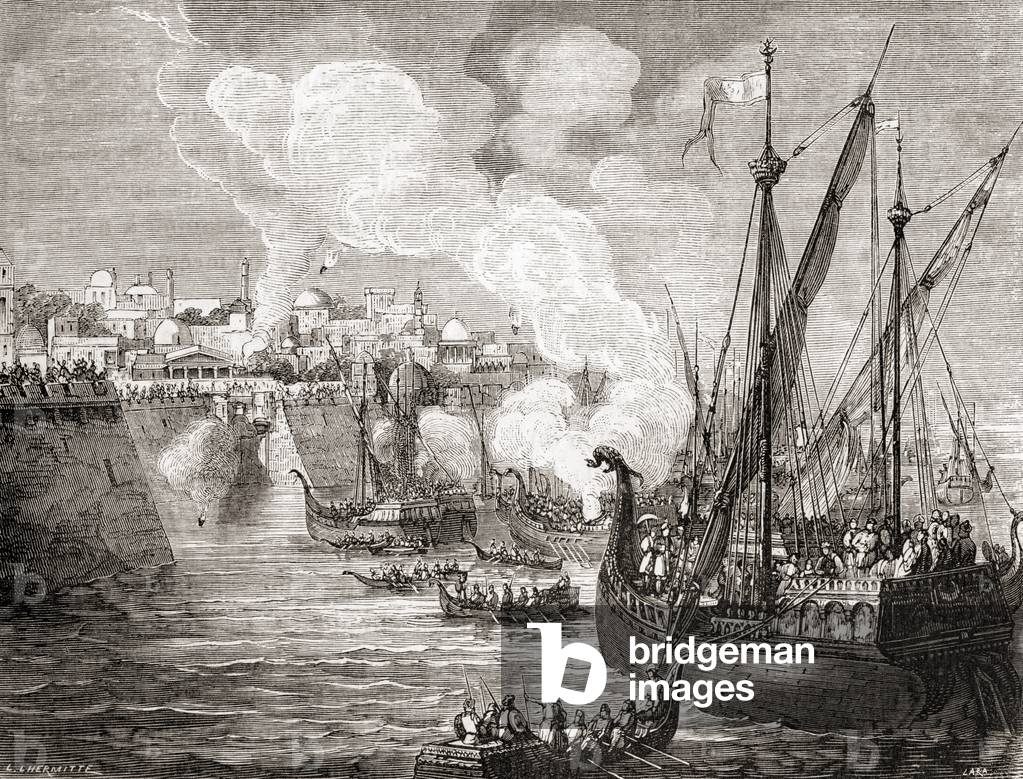 The siege of Constantinople in 1453 by Mehmed II, c.1870 (engraving)