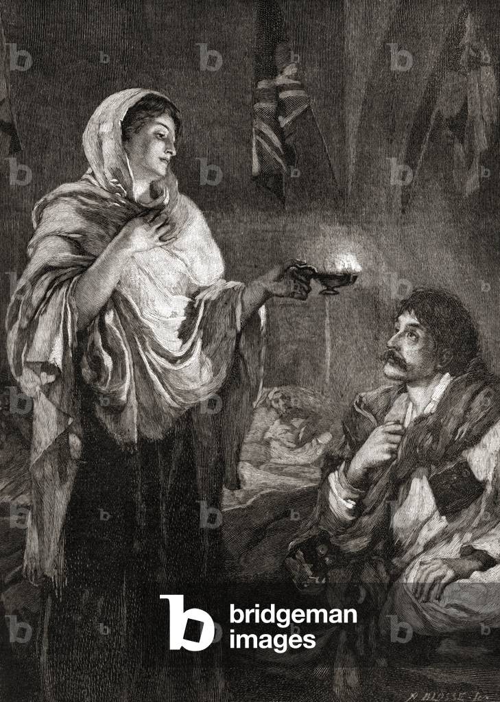 The Lady with the Lamp: Florence Nightingale in the hospital at the Scutari Barracks, Turkey, during the Crimean War.