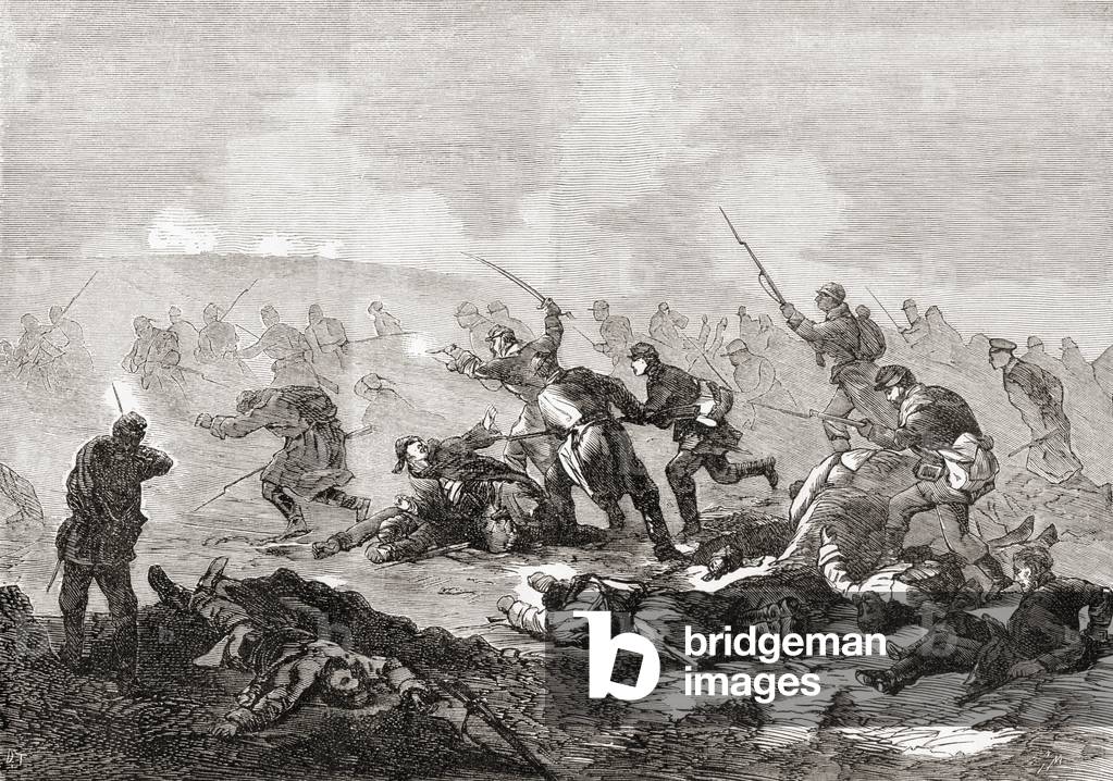 The taking of the Grivitsa redoubt by the Russians during the Third Battle of Grivitsa, Bulgaria (engraving)
