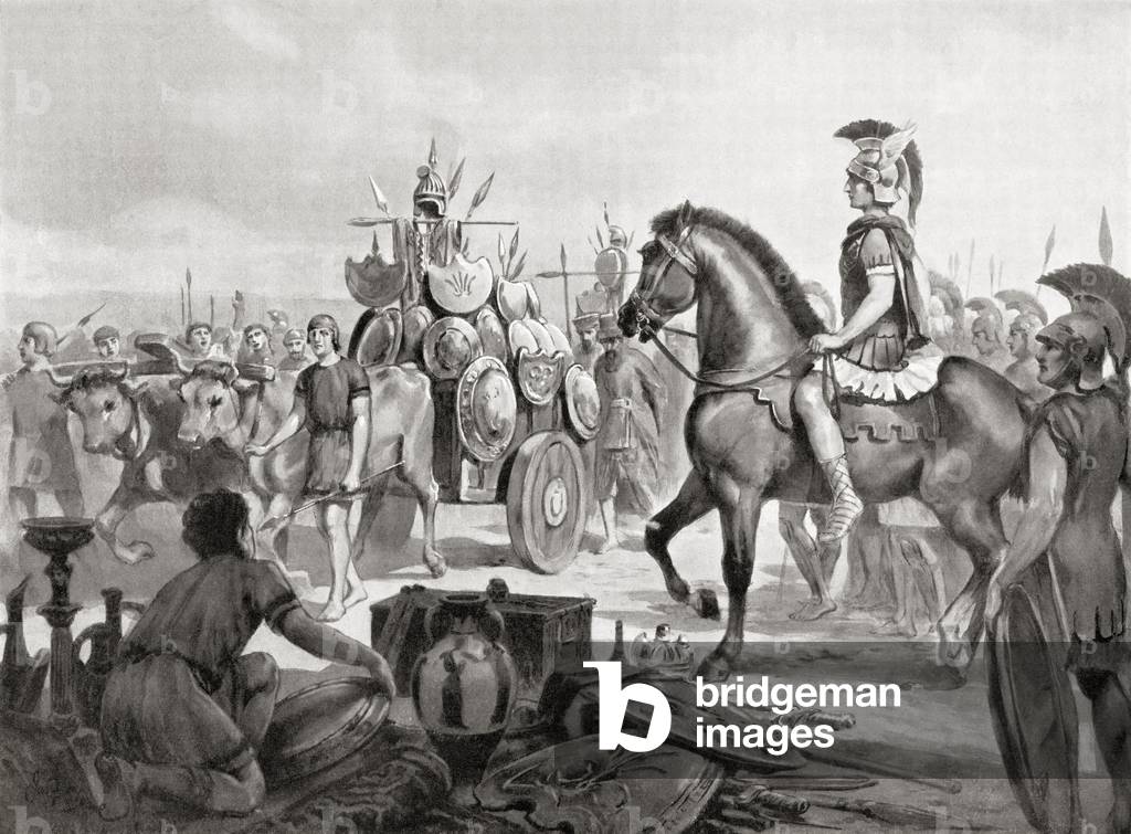Alexander the Great sending spoil to Athens after the Battle of the Granicus River, 334 BC, from Hutchinson's History of the Nations, pub. 1915
