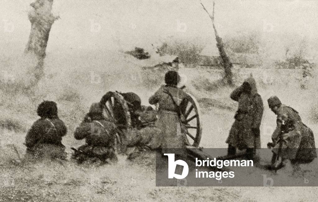 Russian artillery in action on the Eastern Front, from 'The Great War: A History', volume III, 1916 (litho)