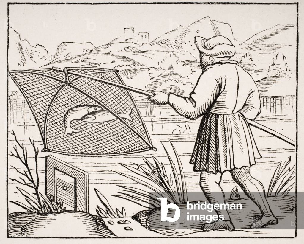 The Pond Fisherman, after a woodcut in 'Cosmographie Universelle' 1549, from 'Le Moyen Age et La Renaissance' by Paul Lacroix (1806-84) published 1847 (litho)