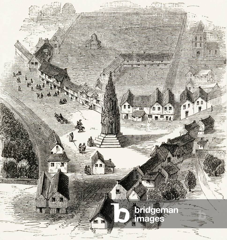 Charing Cross, London, in the 16th Century, c.1865 (wood engraving)