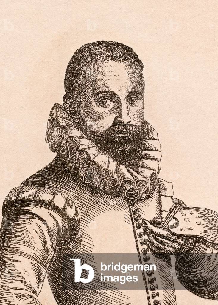Karel van Mander, illustration from '75 Portraits Of Celebrated Painters From Authentic Originals', published in 1817, London (engraving)