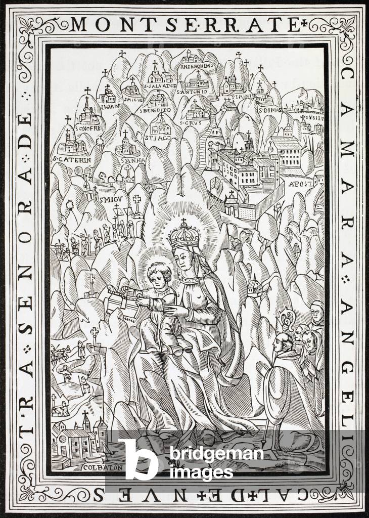 Our Lady of Montserrat with Spanish inscription saying Celestial Abode of Our Lady of Montserrat, pub. London c. 1880