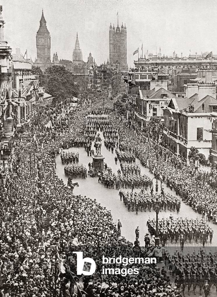 The British Navy in the Victory March of July 19th, 1919 in Whitehall, London, England celebrating the end of World War One, from The Year 1919 Illustrated