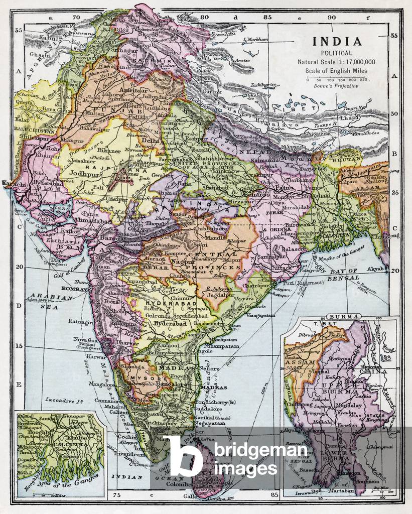 India before partition c.1930, from Bacon's 'Excelsior Atlas of the World', published c.1930 (colour litho)