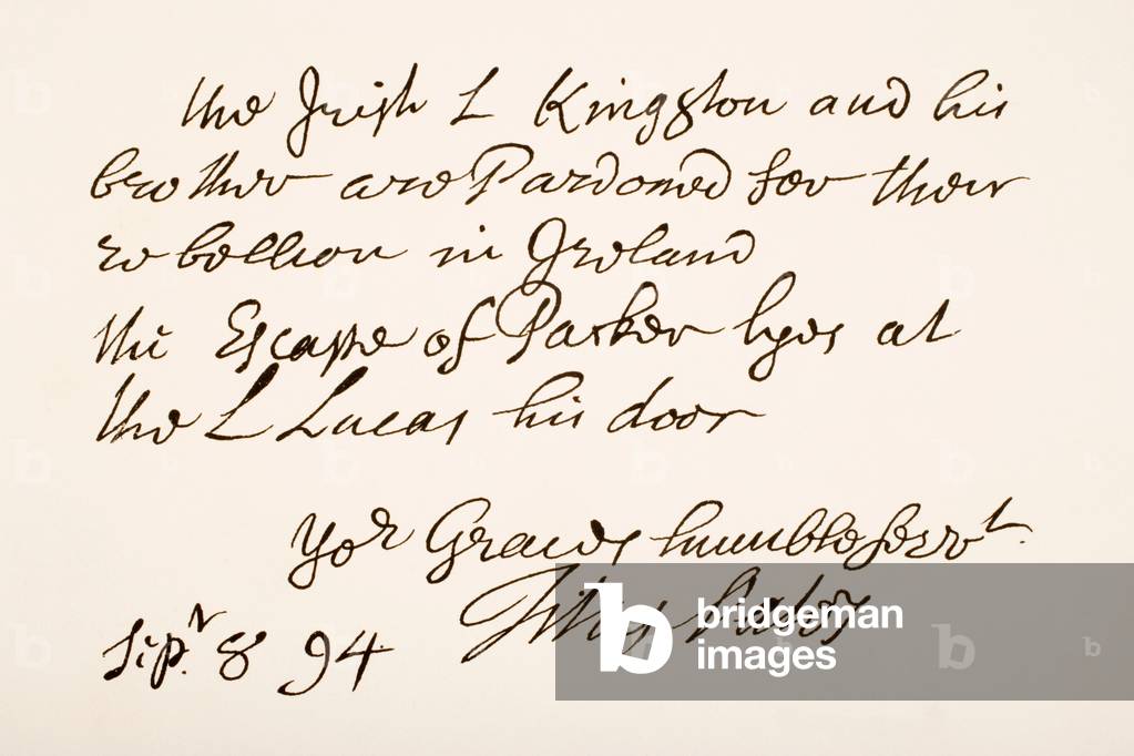 Handwriting and signature of Titus Oates, 1694 (pen & ink on paper)