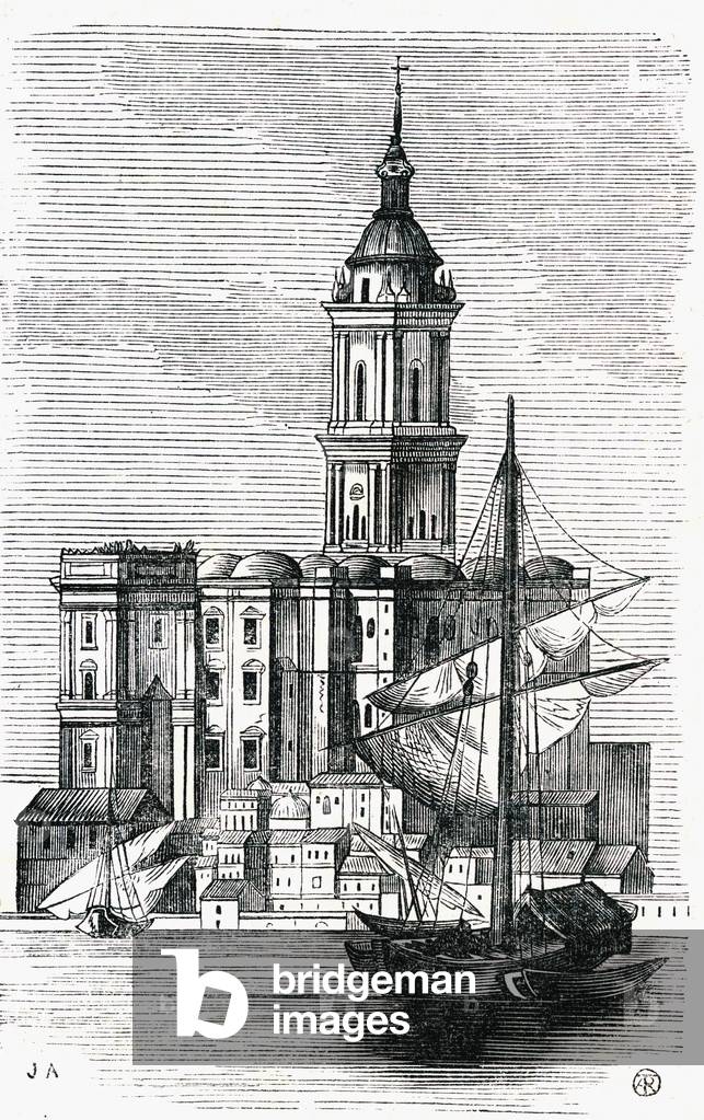 Malaga Cathedral, Spain, mid-1800s (engraving)