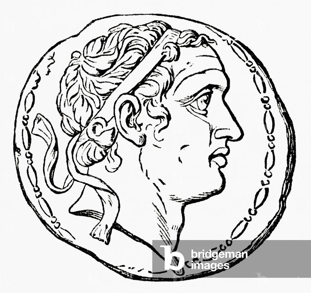 Coin depicting Seleucus IV Philopator, from Ward and Lock's Illustrated History of the World, pub. c.1882