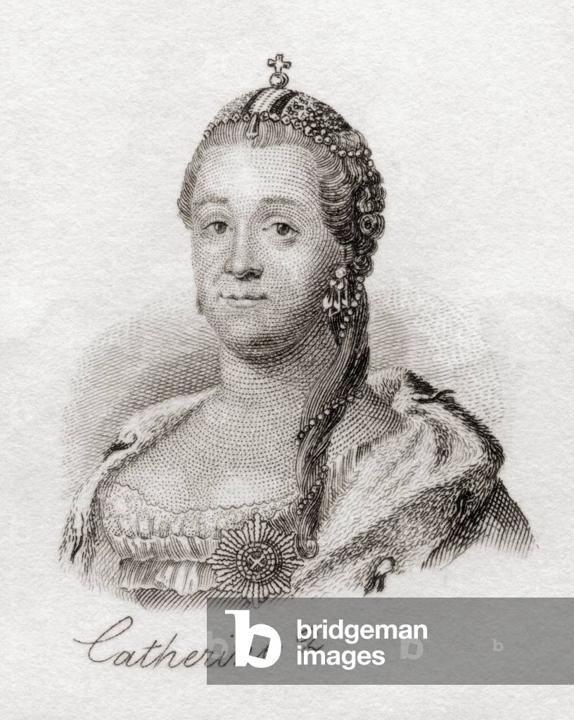 Catherine II The Great, Yekaterina (Catherine) II Alekseyevna of Russia, 1729-1796. German born Empress of Russia, from the book Crabbs Historical Dictionary pub. 1825
