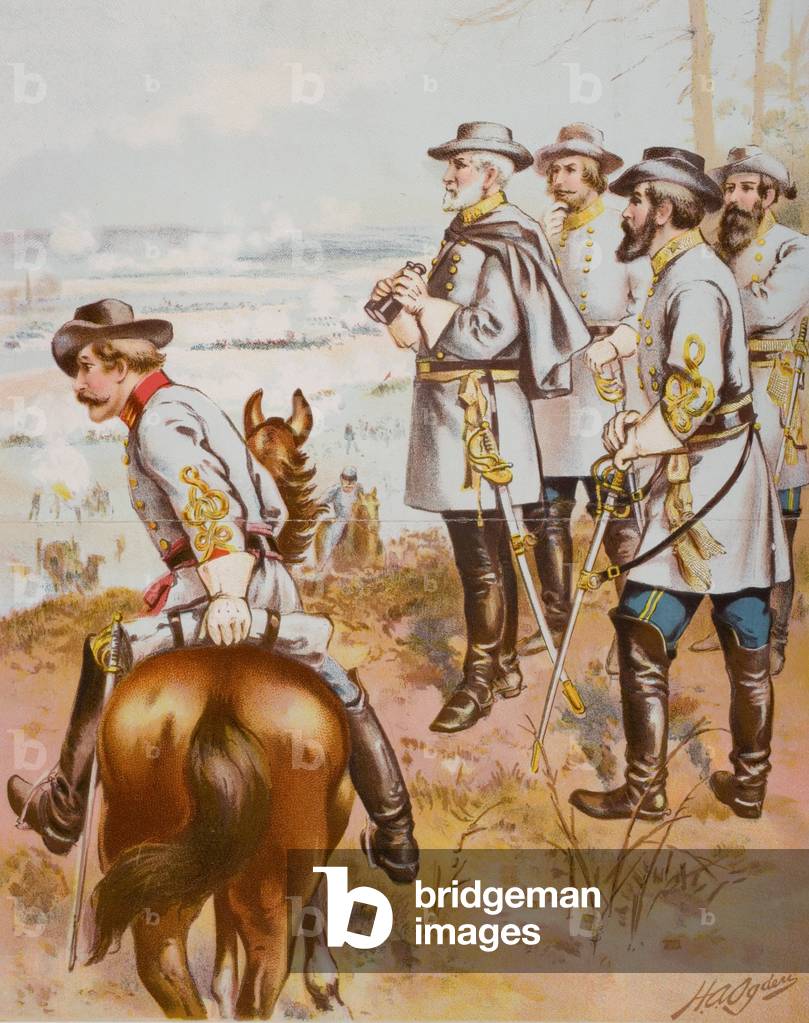 General Robert E. Lee (1807-70) at the Battle of Fredericksburg, 13th December 1862 (colour litho)