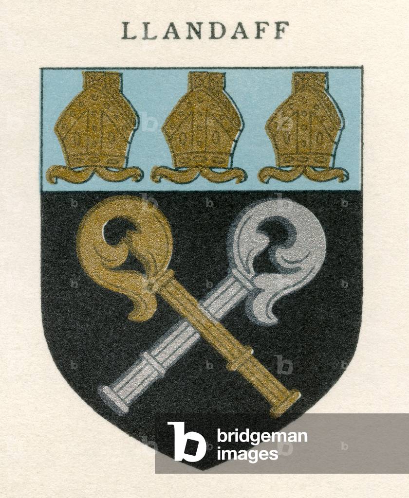 Coat of arms of the Diocese of Llandaff, from 'Cathedrals', publ. 1926 (colour litho)