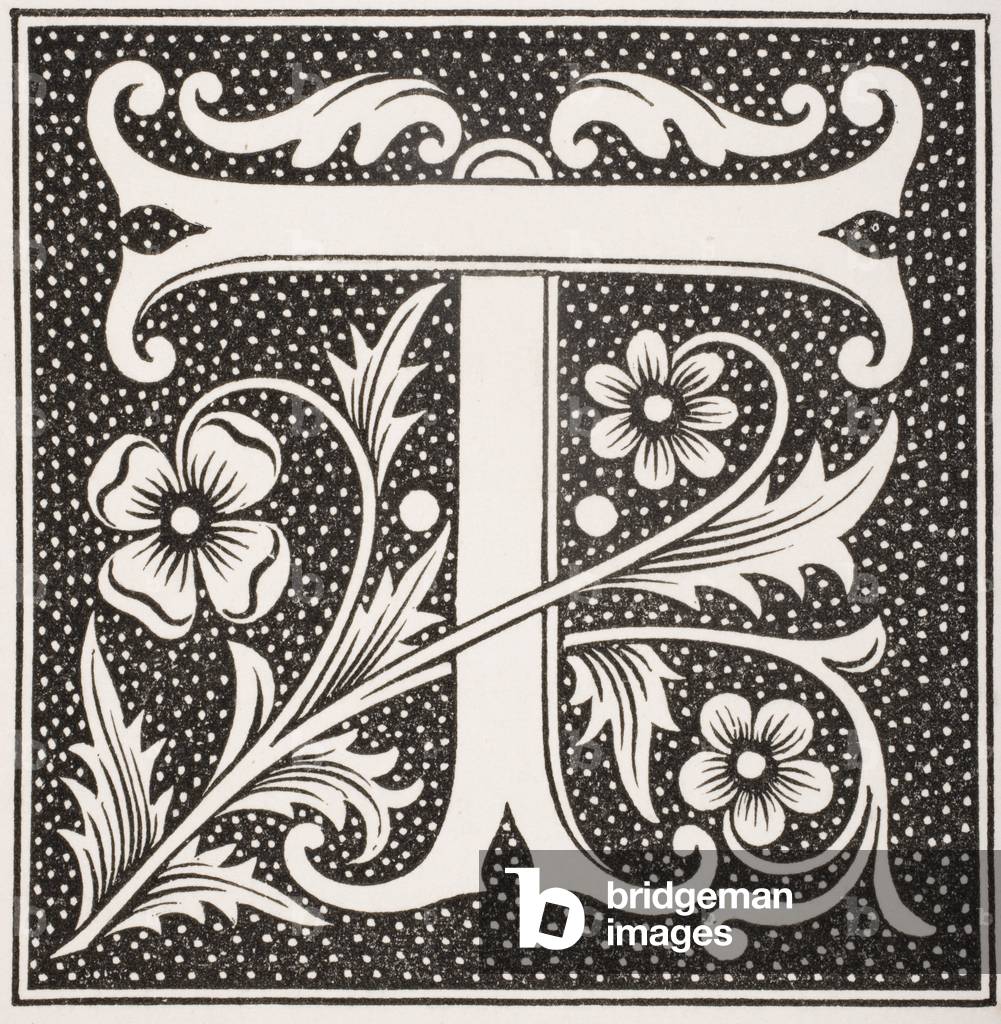 Decorated letter 'T', from 'Le Moyen Age et La Renaissance' by Paul Lacroix (1806-84) published 1847 (litho)