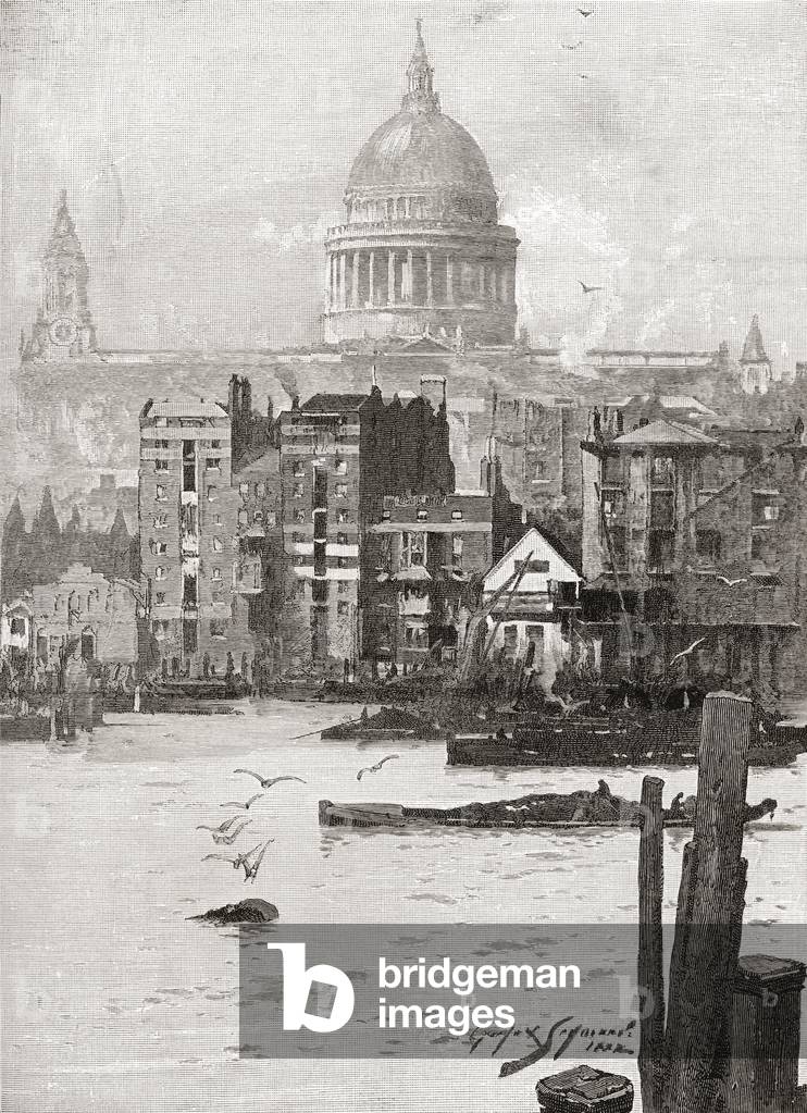 St. Paul's Cathedral from the Surrey shore, London, England in the 19th century.